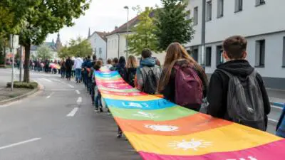 Friedensmarsch in Mauer: Rund 1.500 Jugendliche formen Symbol