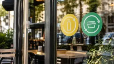 Kostenlose Mehrwegaufkleber für Lokale in Wien