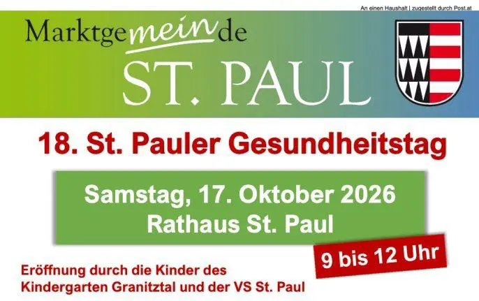 Ankündigungsplakat für den 18. St. Pauler Gesundheitstag im Rathaus St. Paul
