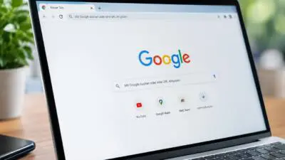 KI-generiertes Bild: Ein Laptop zeigt eine Google-Startseite auf einem Schreibtisch.