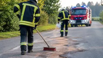 Feuerwehr beseitigt Ölspur auf der B69 in Hörmsdorf