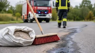 Feuerwehr bindet Ölspur auf der L8299 Richtung Bad Großpertholz