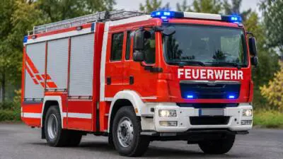 Feuerwehr prüft Kamin nach Kaminbrand in der Brucknerstraße