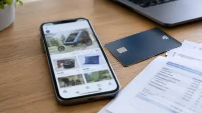 KI-Symbolbild: Ein Smartphone mit Produktangeboten liegt neben einer Bankkarte und Unterlagen auf einem Holztisch.