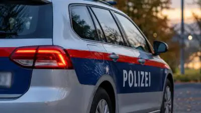KI-generiertes Bild: Ein blau-silbernes Auto mit rotem Seitenstreifen steht am Straßenrand.