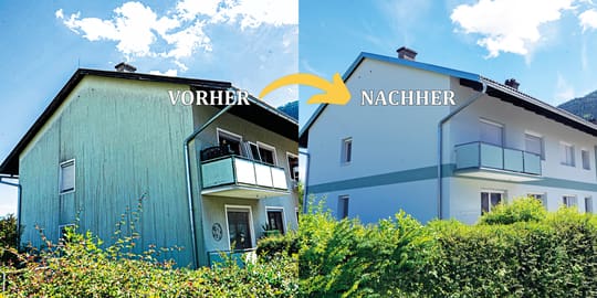 Vorher-Nachher-Vergleich der Wohnhäuser in der Payerstraße vor und nach der Sanierung