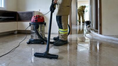 Feuerwehr entfernt Wasser am Vellenbergweg