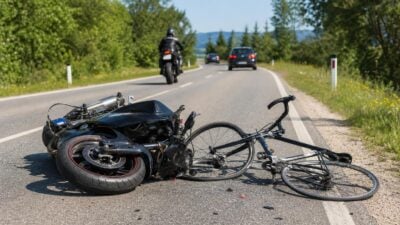 Motorradlenker fährt Rennradfahrer in Schleißheim auf