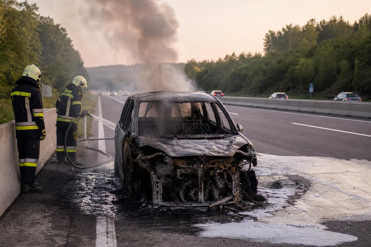 Pkw mit Wohnwagen brennt auf A11 bei Rosenbach aus