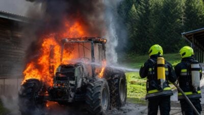 Traktorbrand in Schwarzenbach erreicht Wald nicht
