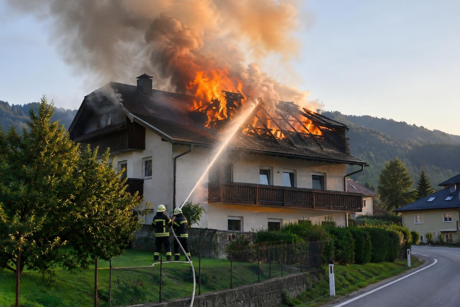 Dachstuhlbrand in Hütten: Feuerwehr Leogang löscht Feuer
