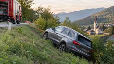 Fahrzeug drohte in Wenns über steile Böschung abzustürzen