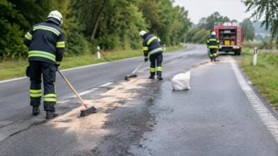 FF Geisensheim beseitigt Ölspur auf B134