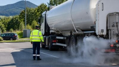 Flüssiger Stickstoff entweicht aus Lkw am Rastplatz Treglwang