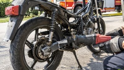Fuß in Moped eingeklemmt: Person in Holzwinden befreit