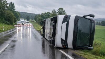 Kleinbus kippt auf B317 bei Neumarkt um, vier Verletzte