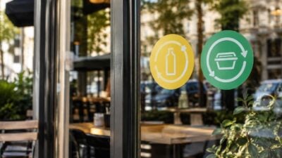Kostenlose Mehrwegaufkleber für Lokale in Wien