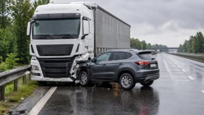 Lkw kollidiert am Knoten Haid bei Starkregen mit Pkw