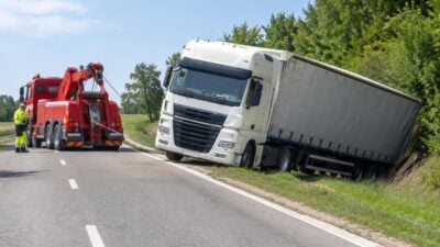 Lkw mit Anhänger rutscht in Leopoldshofstatt über Böschung