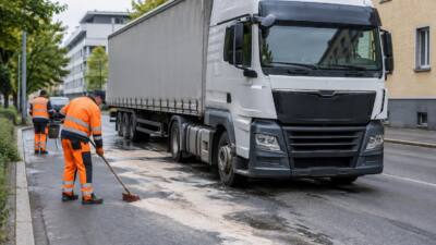 Lkw verliert Kühlmittel auf Murstraße in Rum