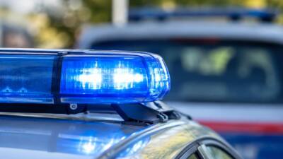 Leuchtendes blaues Signallicht auf einem Fahrzeugdach, ein weiteres Fahrzeug ist unscharf zu sehen