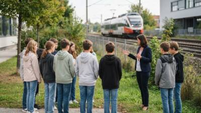 ÖBB erklären Schüler:innen in Neusiedl am See Gefahren an Gleisen