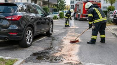 Ölaustritt aus Pkw in Straßham: Öl floss auf die Fahrbahn