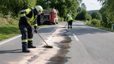 Ölspur auf L435 Richtung Oberlimbach gebunden
