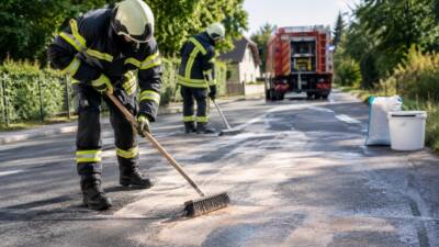 Ölspur in Altheim auf der Forstmühlstraße gebunden