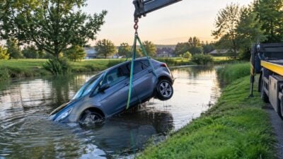 Pkw rollt in Kleinwolfgers in Löschteich