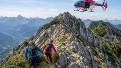 Polizeihubschrauber rettet Ehepaar aus Gipfelrinne am Bosruck
