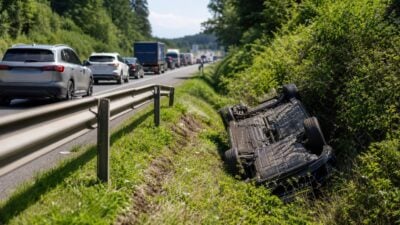 Reifenplatzer auf B145 bei Ebensee verletzt vier Menschen