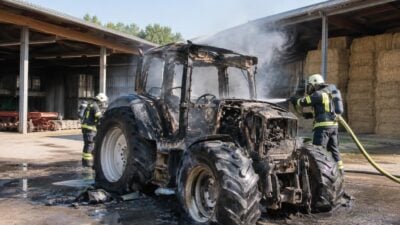 Traktorbrand in Mainburg zerstört Arbeitsmaschine