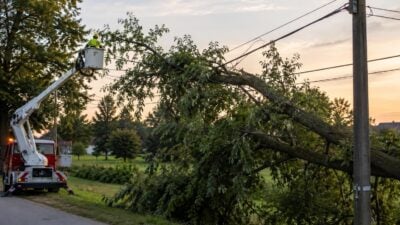 Umgestürzter Baum in Stromleitung entfernt