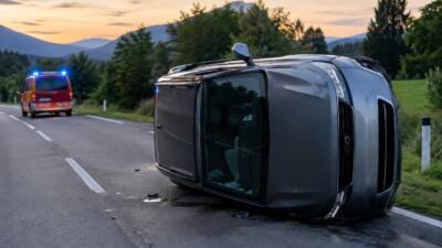 Unfall auf der B311: Fahrzeug liegt auf der Seite