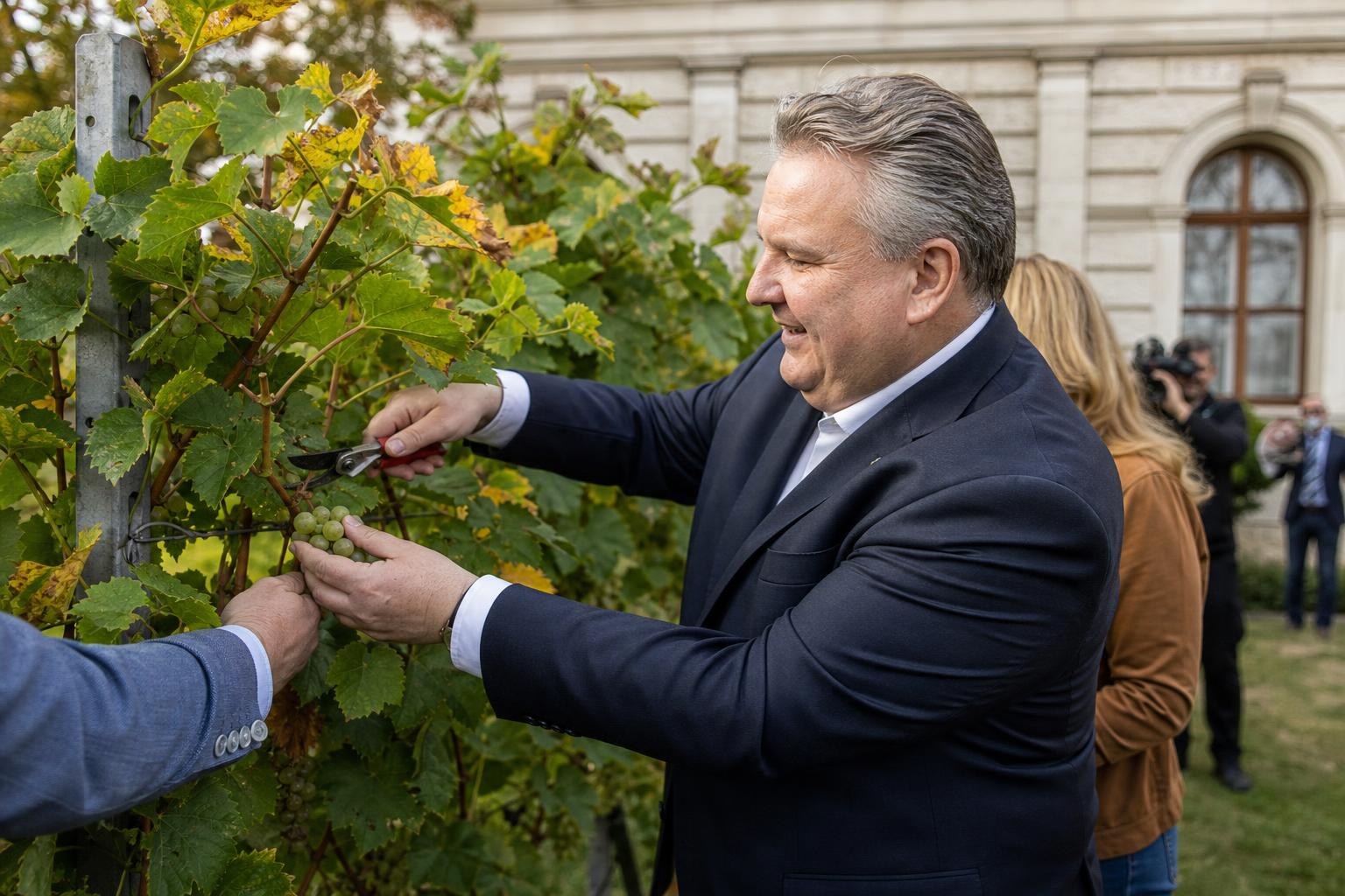 Weinlese am Schwarzenbergplatz mit Bürgermeister Ludwig