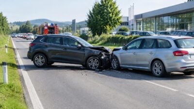 Zwei Autos stoßen auf der Rechberg Bundesstraße zusammen