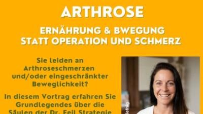Veranstaltungsplakat zu Arthrose mit Porträt von Jasmin Tiefnig und Vortragstermin in Spittal