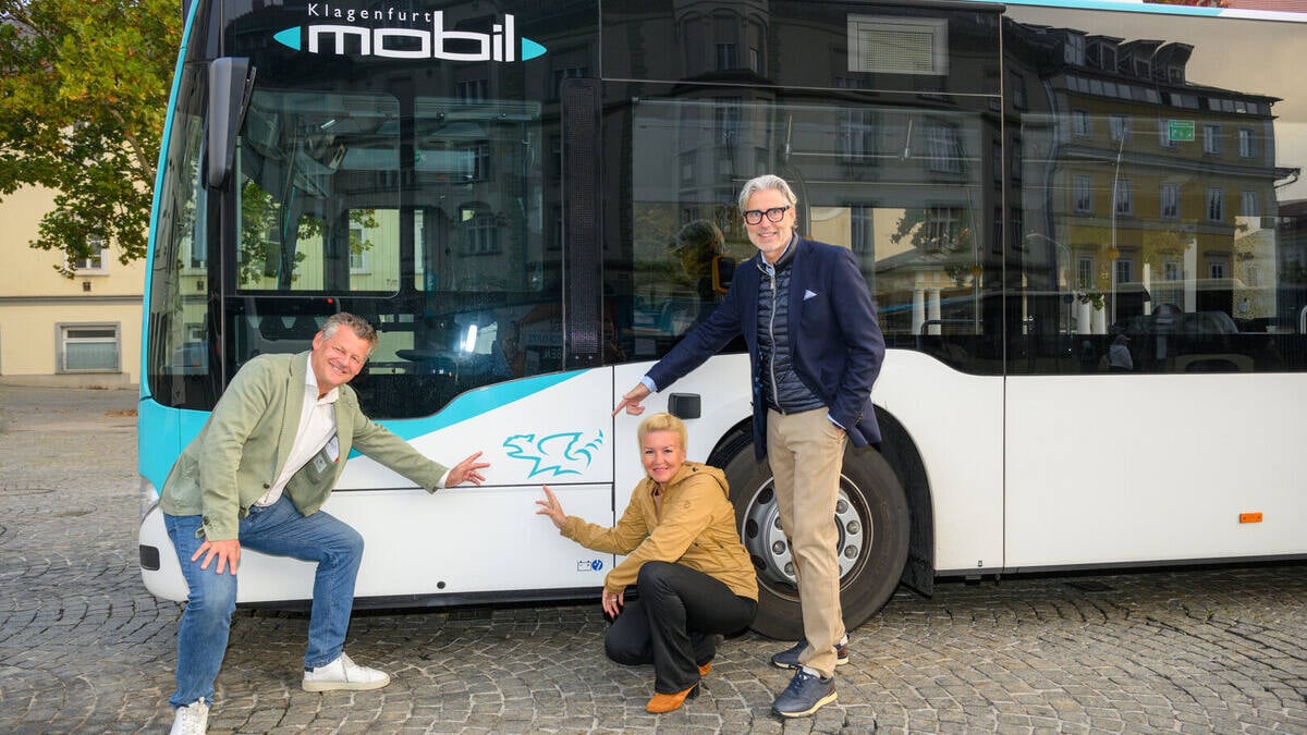 Lindwurm-Logo fährt auf Bussen von Klagenfurt Mobil